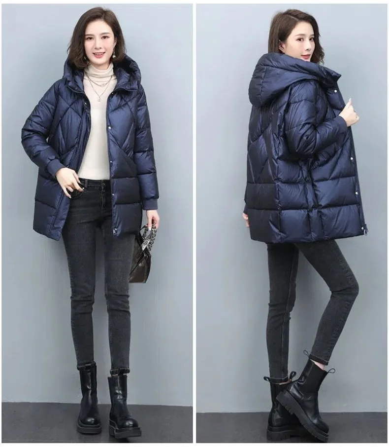 Down Cotton-Padded Jacket Women's Overcoat Winter 2026 New Thick Warm Parker Coat Fashion Loose Hooded Medium Long Cotton Jacket