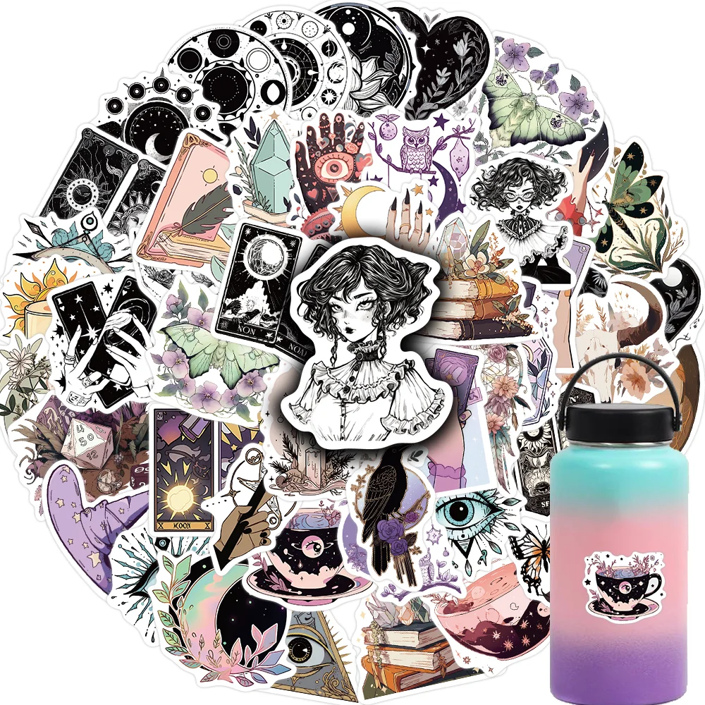 50PCS Witchy Gothic Apothecary Tarot Witch Astrology Boho Stickers for Water Bottle Laptop Skateboard Scrapbook Luggage Kids Toy