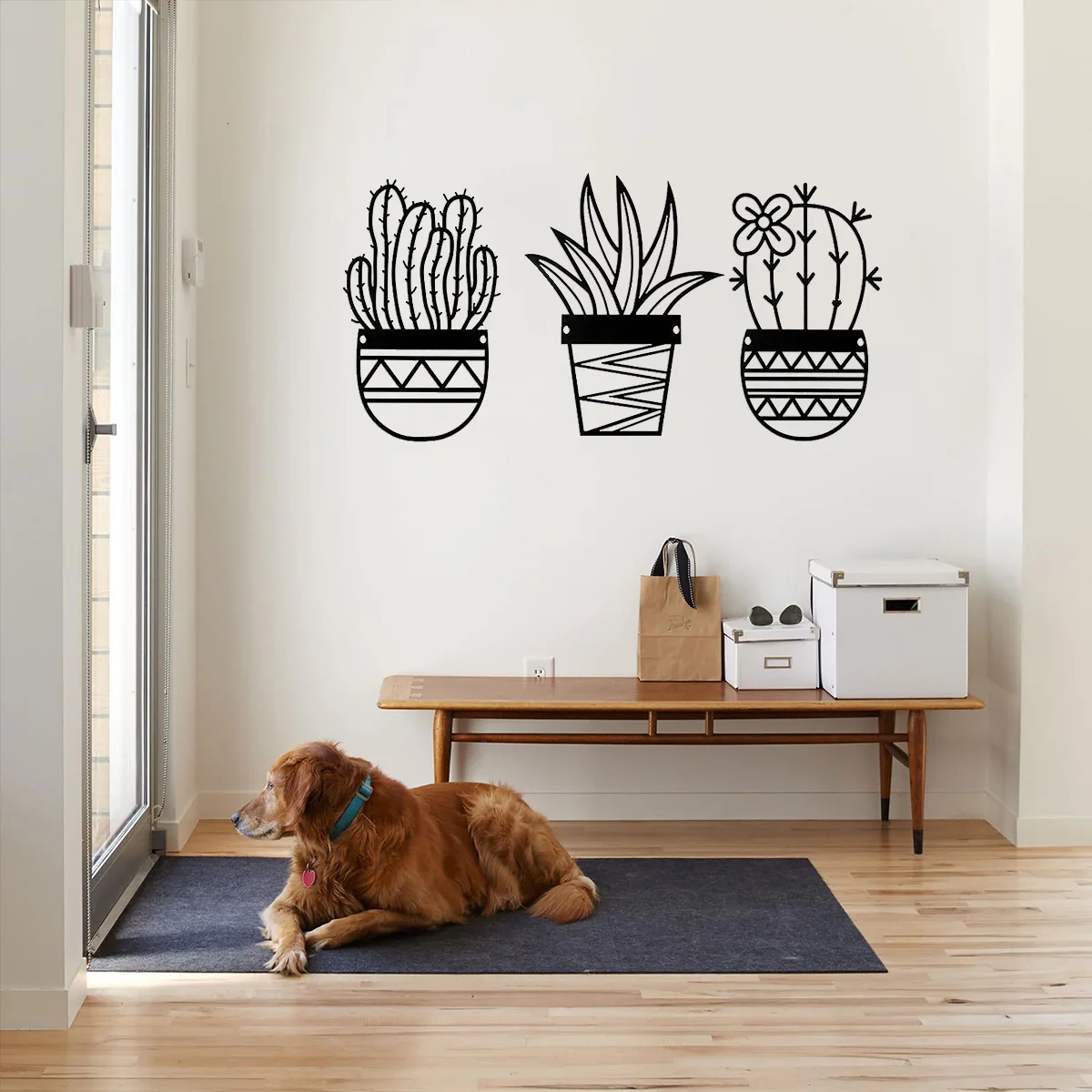 

3PCS Cactus Metal Wall Hanging Art Natural Themed Decors Plant Modern Metal Wall Art Black Metal Modern Home Decor Livingroom