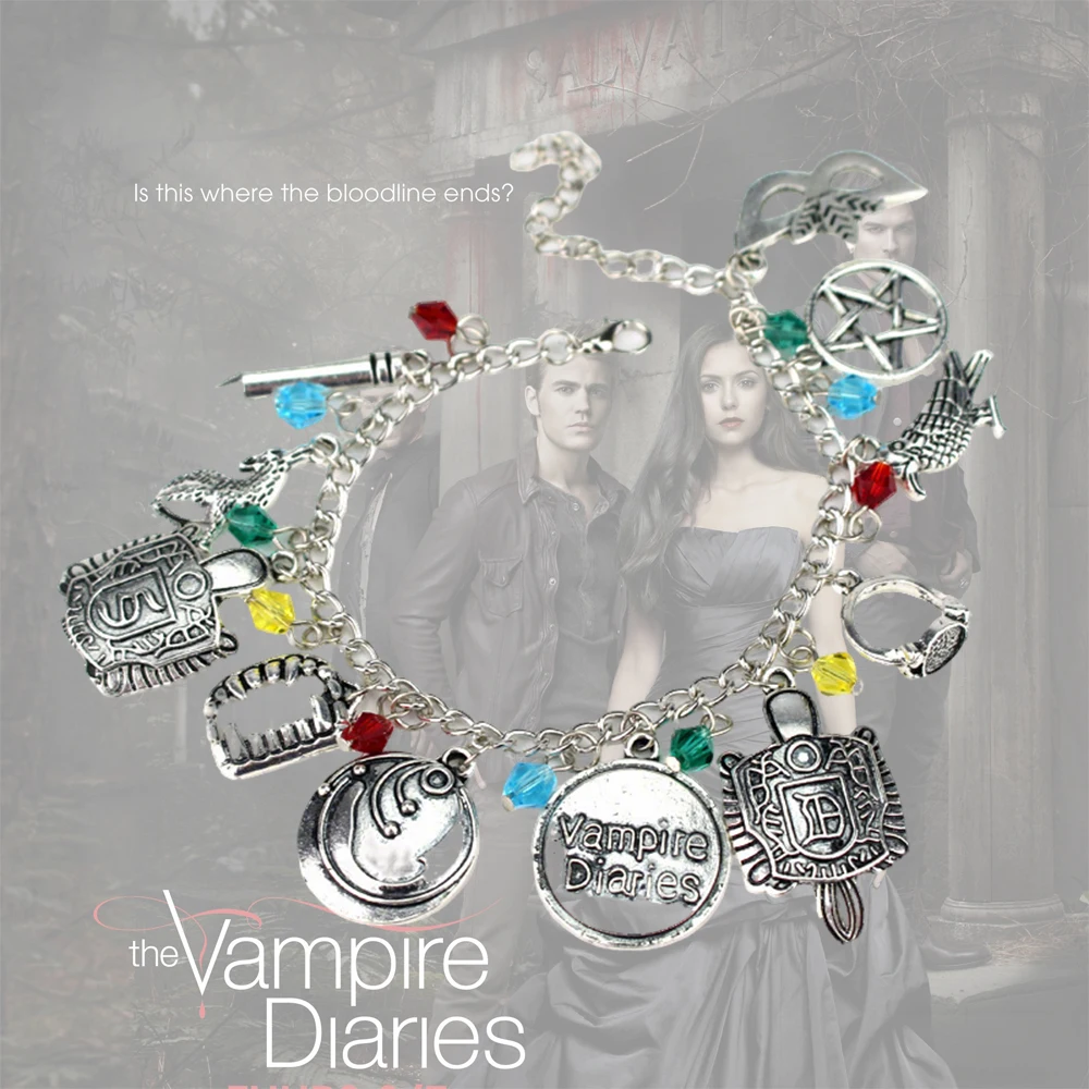 Handmade TV Show The Vampire Diaries Inspired Charm Bracelet lena Stefan Damon Fandom  Charms Wristlet For Women Christmas Gifts