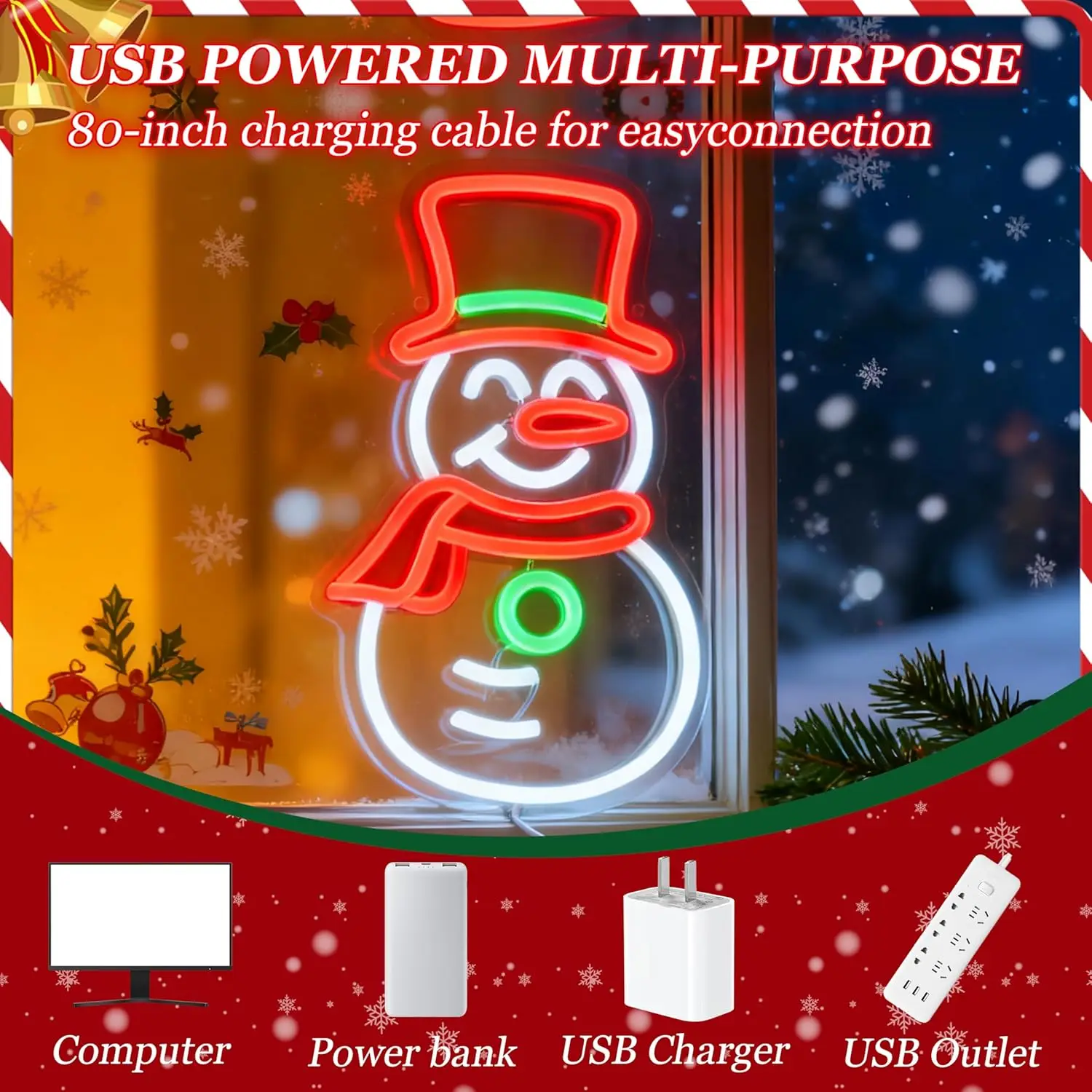 Christmas Neon Sign USB Dimmable LED Neon Light for Living Room Bedroom Home Party Winter Snowman Decor Gift Christmas Light