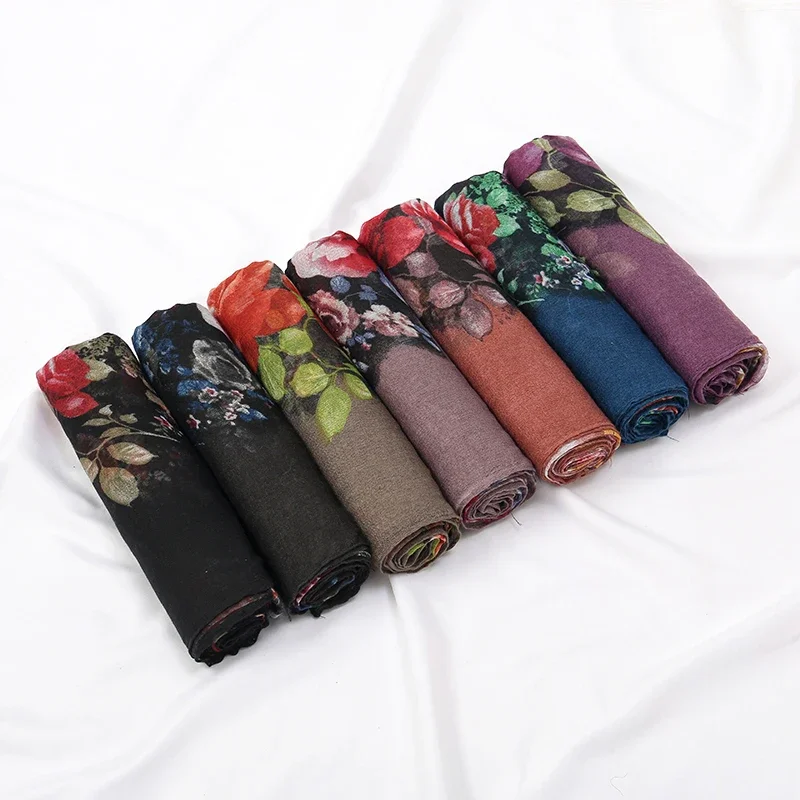 Xaile floral de margarida para senhora, Pashmina macia, Roubou o envoltório, Wrap Snood, lenço viscose, Hijab muçulmano elegante, Espanha