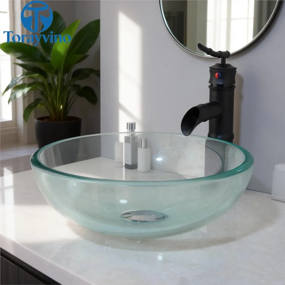 Torayvino Bathroom Matte Black Sink Set Bacia De Banheiro With Faucet Multiple Colour GlassTempered Glass Basin Mixer Tap Set
