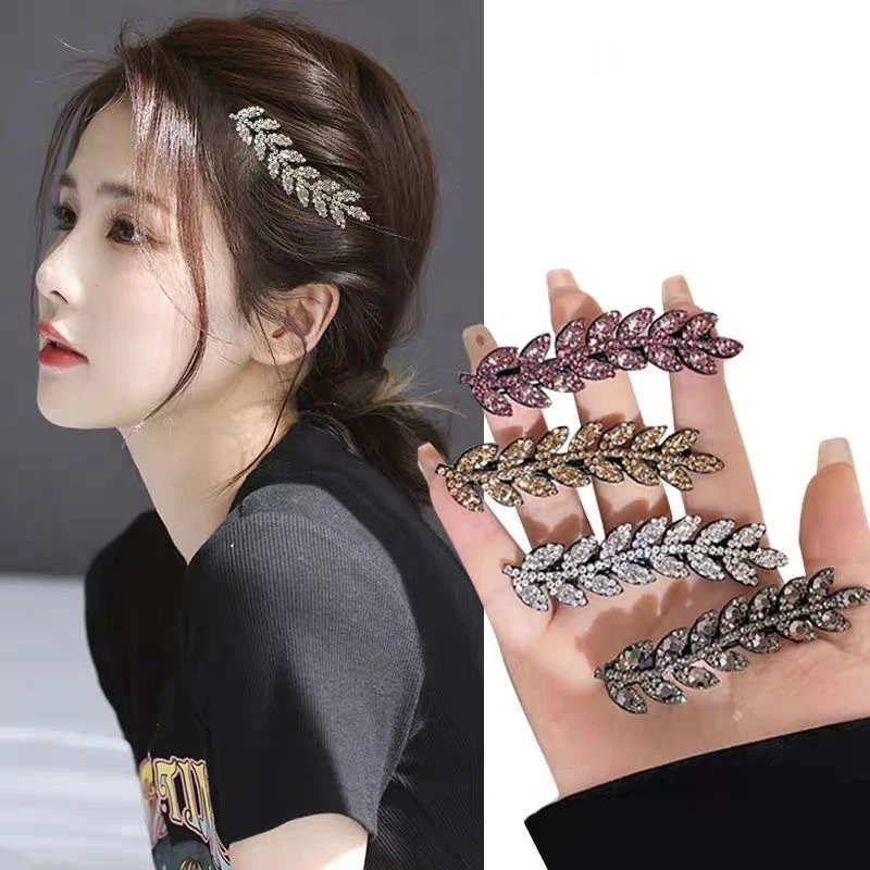 

Elegant Hair Accessory Sparkling Hair Clip Trendy Hairpin Shining Rhinestone Barettes Wheat Shape Hairclip