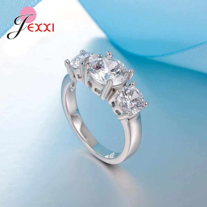 Mode Bruid Sieraden Vrouw 925 Sterling Zilveren Naald Trouwring Heldere Kristallen Dame Voorstellen Verlovingsringen Verjaardagscadeau