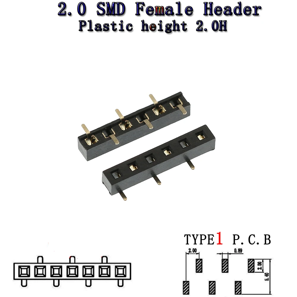 Tecdislocation verticale à une rangée, aiguille à une rangée, siège mère, SMD TYPE1, pas de 2.0mm, H2.0, 1X4p5p6p8p10p ~ 12p, 10 pièces