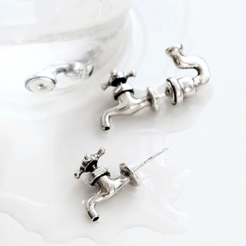 Industrial Punk Water Faucet Shape Stud Earrings For Men Women Gothic Piercing Earring Personality Halloween Fashion Jewelry