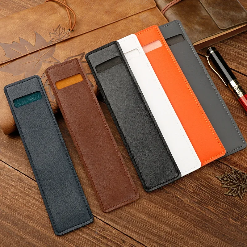 50Pcs Retro PU Pencil Bag Simple Literary Fountain Pen Storage Bag Student Stationery Pen Cover Solid Color Protective Cover
