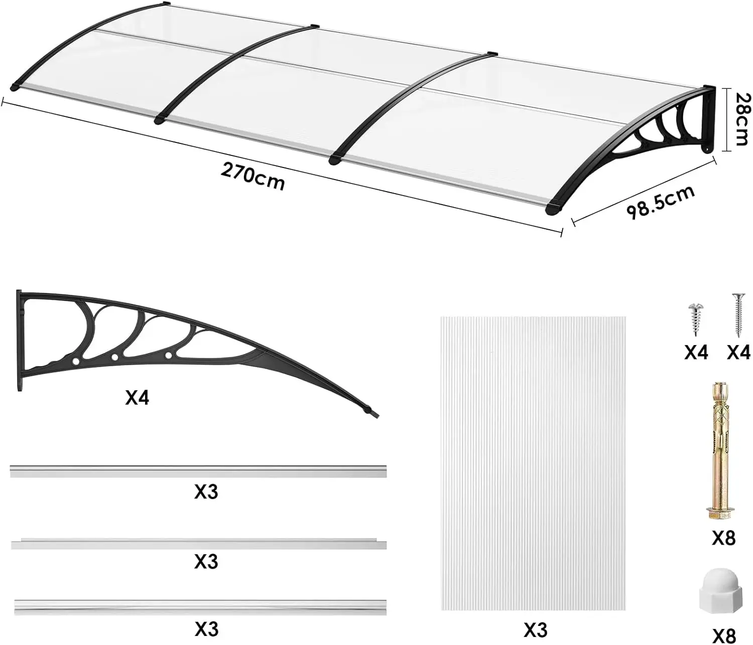 Deur Raam Regenhoes Zonnescherm Deurluifel Moderne polycarbonaat hoes Voordeur Buitenterras Luifel 3-formaat