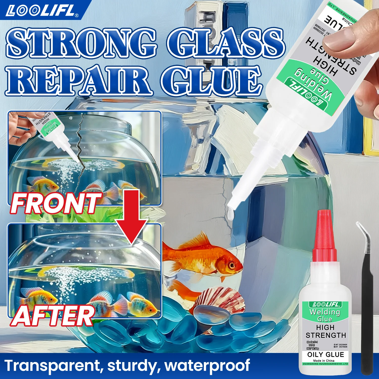 

Glass adhesive, cyanoacrylate, strong adhesive, used for cups, fish tanks, glass, windows, with transparency and waterproofing
