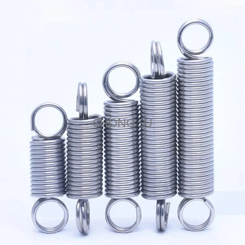 304 roestvrijstalen trekveer met dubbele O-haak Verlenging Pullback Stretching Lente Draad Dia 0,3 mm OD 3 mm Lengte 10-300 mm