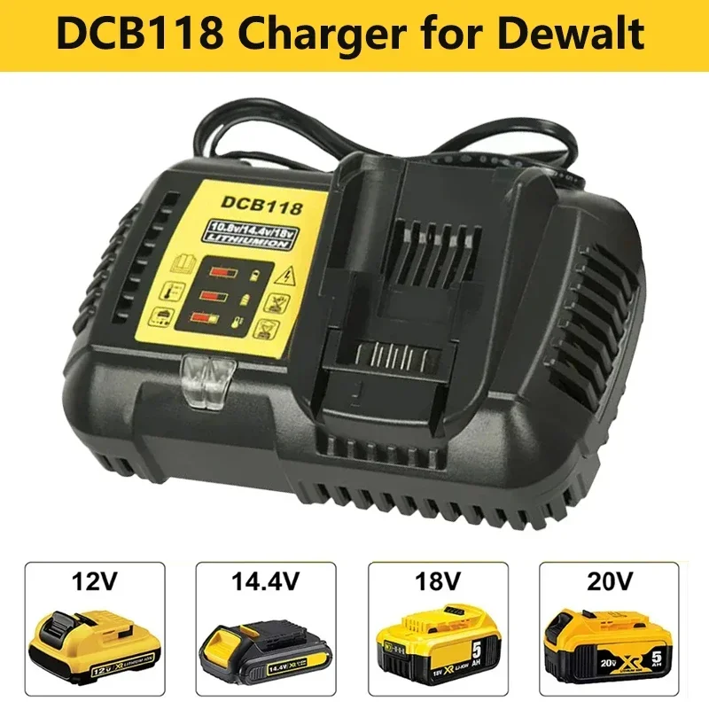

DCB118 Зарядное устройство для литий-ионного аккумулятора 4,5 А для DeWalt 12 В 14,4 В 18 В Станция быстрой зарядки Замена для Dewalt DCB118 DCB105