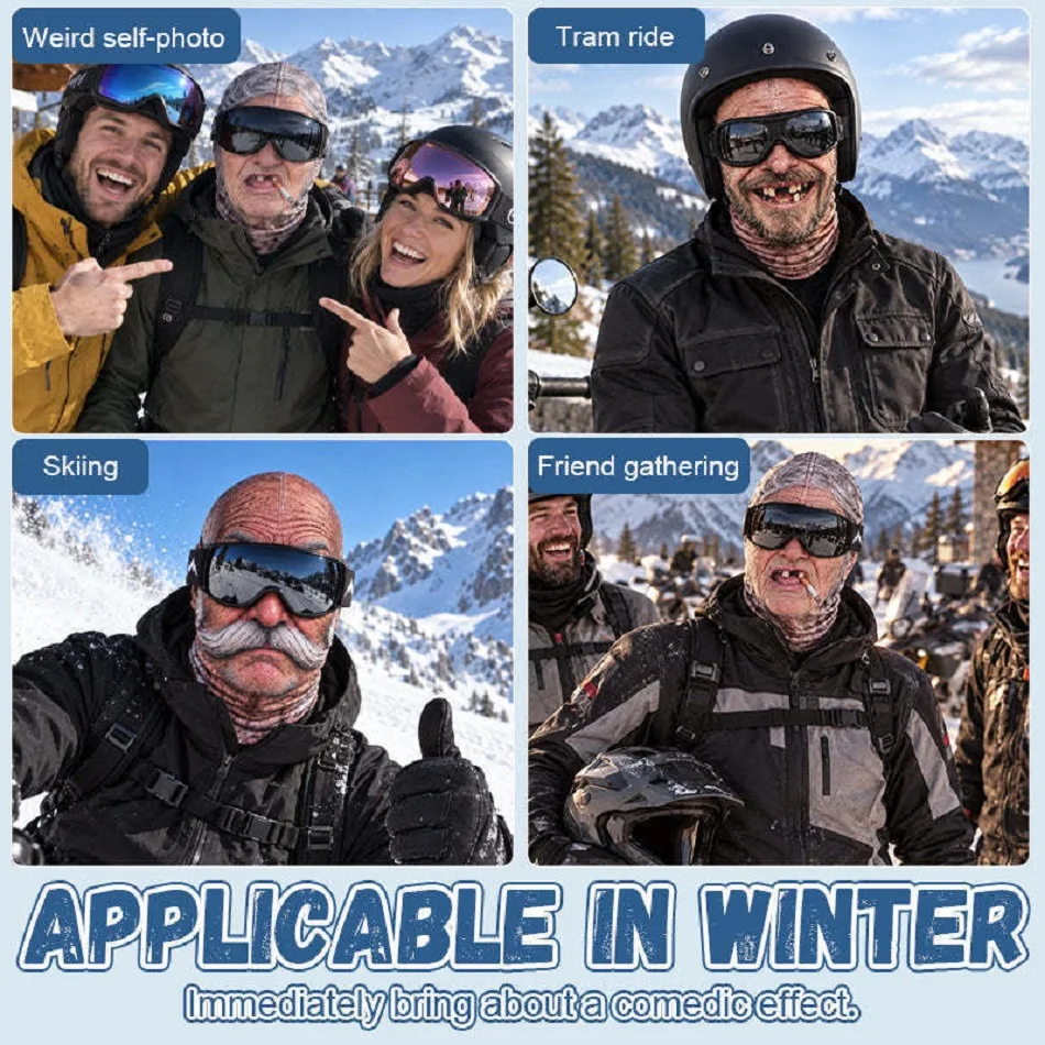 3D Printed Funny Old Man Ski Mask Realistic Face Balaclava Summer Winter Full Face Mask for Skiing Snowboarding Outdoor Sports