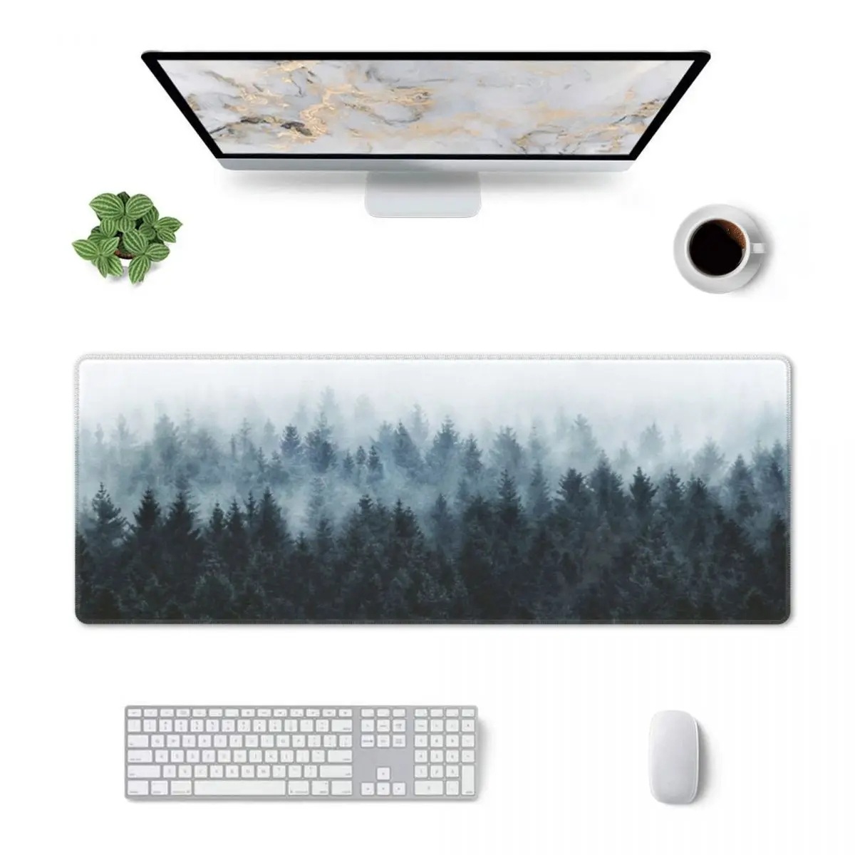 High And Low Dark Romantasy Moody Wilderness Dream Forest With Cascadia Trees Covered In Fog Rubber Keyboard Pads