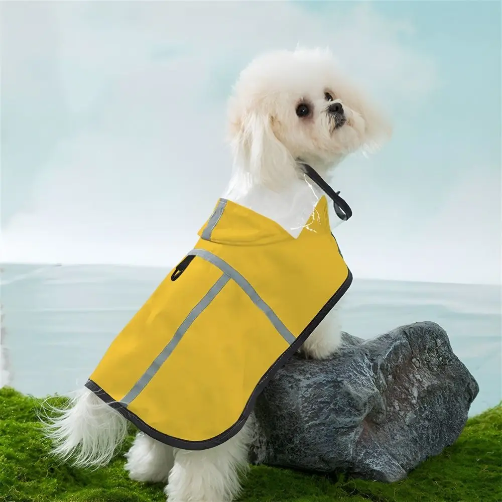 Multi-size Adjustable Design Dog Rain Poncho Windproof Reflective Pet Raincoat Easy To Wear Hooded Dog Rain Cloak Pet Outing