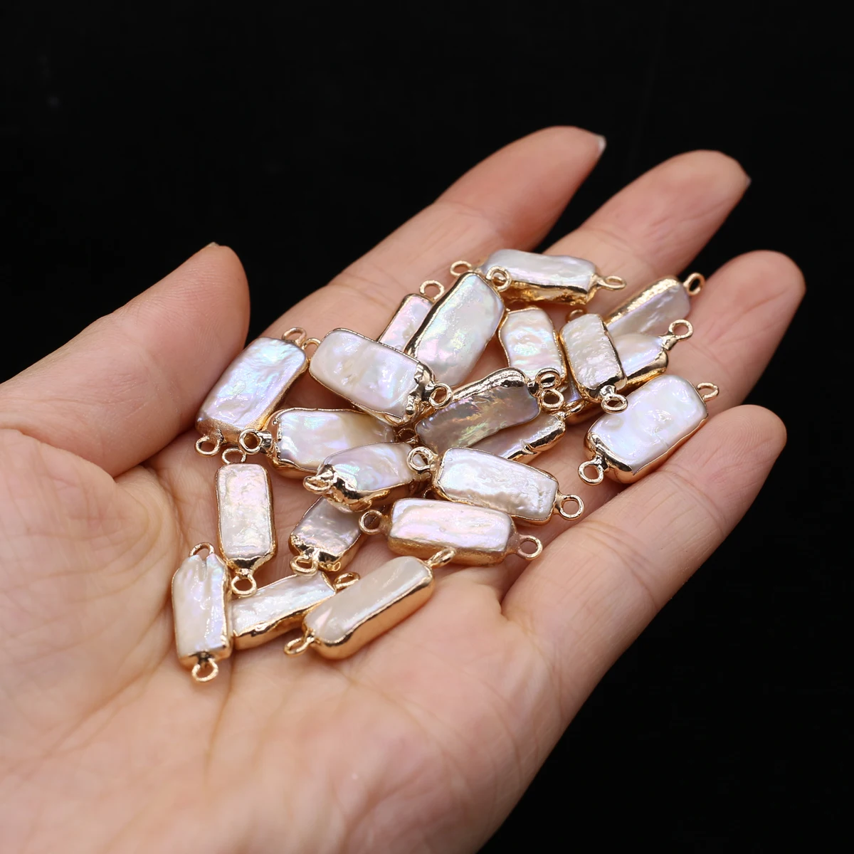 10pcs Natural Baroque Pearl Pendant Connector Rectangle Plating Golden Charms for Making DIY Jewerly Bracelet Accessories 8x22mm