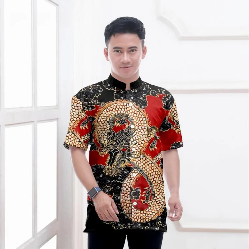 

Модная мужская рубашка Генри с 3D принтом в стиле ретро, большая рубашка с воротником-стойкой и коротким рукавом, повседневная футболка в этническом стиле, топы