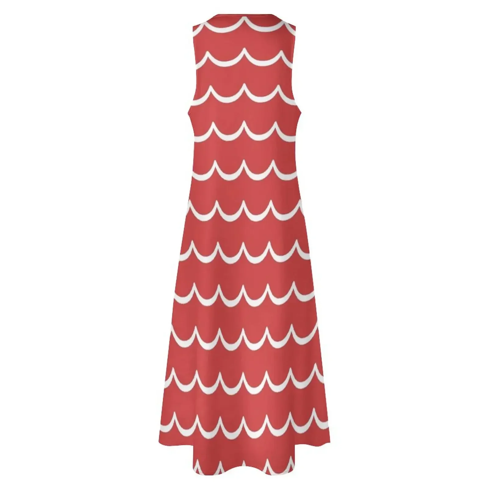 ชุดเดรสยาวลายคลื่นชายฝั่งสีแดงขาว สำหรับงานพิธีการพิเศษ ชุดราตรีออกงาน ชุดเดรสยาวฤดูร้อนสำหรับผู้หญิง