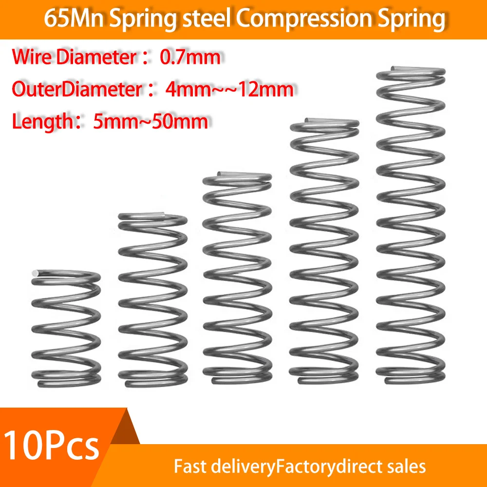 

10Pcs 65Mn Compression Spring Diameter 0.7mm Cylidrical Coil Return Springs Release Pressure Spring diameter 4mm to 12mm