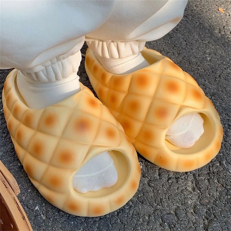 Women's Slippers Cute Bread Pineapple Thick Sole Soft Elastic Comfortable Home Casual Beach Shoes Shock-absorbant Bath Sandals