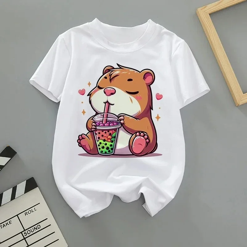 الصيف الكرتون لطيف كابيبارا طباعة الأطفال تي شيرت قصيرة الأكمام أزياء الفتيان والفتيات جولة الرقبة طفل رضيع التي شيرت الاتجاه #5