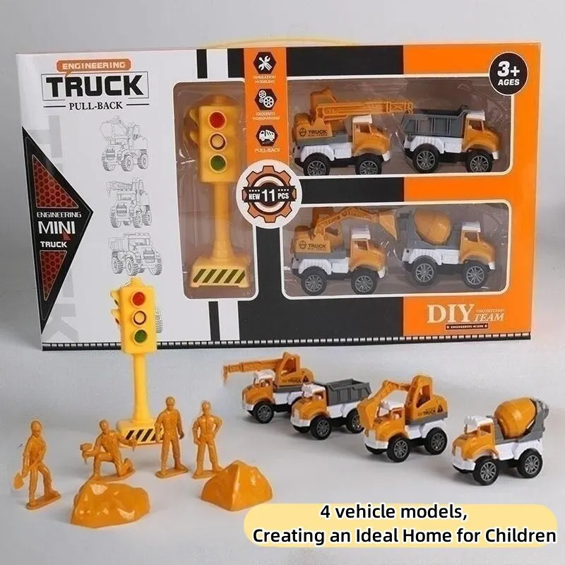 Simulation Model Pull-Back Engineering Vehicle City Builder Drop-Resistant Engineering Vehicle Set Gift Box Boy Gift Set