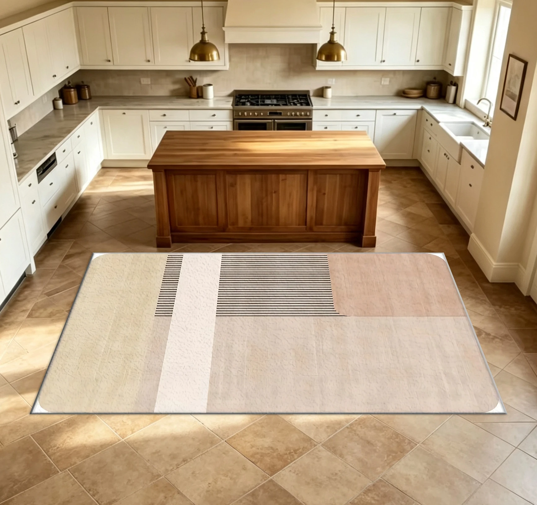 Mid-Century Minimalist Block Striped Carpet Rug Beige Light Wood Tone Abstract Geometric Household Area Rug For Indoor Space