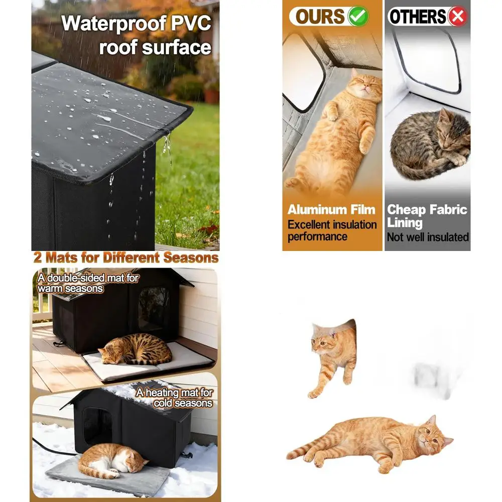 

Изолированное укрытие для кошек на открытом воздухе с грелками и дверцей для побега для кошек-ферлалов — теплый зимний домик для 1-2 кошек (черный)