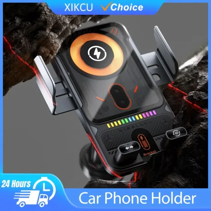 

Автомобильный держатель с быстрой зарядкой, вращающаяся, закрывающаяся подставка для телефона, 15 Вт, беспроводное электрическое крепление с двумя двигателями для iPhone17 16 15, кронштейн