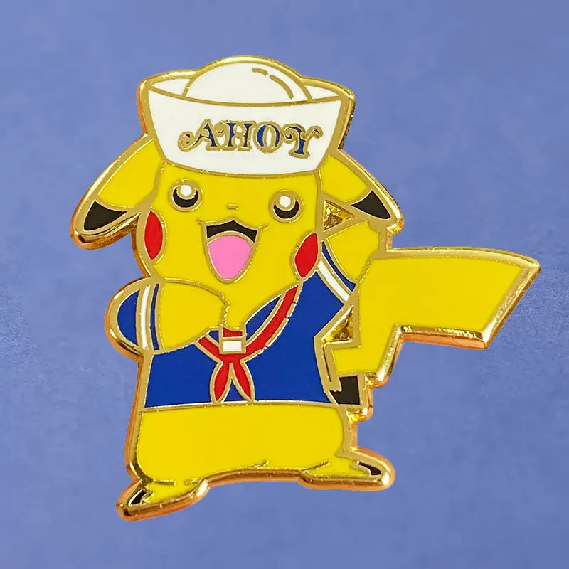 Kawaii AHOY Yellow Pikachu Enamel Pins Collect Pokemon Elves Metal Cartoon Brooch Backpack Hat Bag Collar Lapel Badges