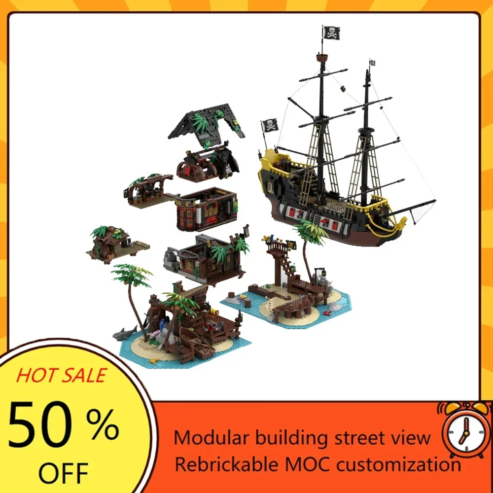 

Customized MOC Pirate Series Island Tavern And Ship Model Building Blocks Technology Bricks DIY Creative Assembly Kids Toys Gift