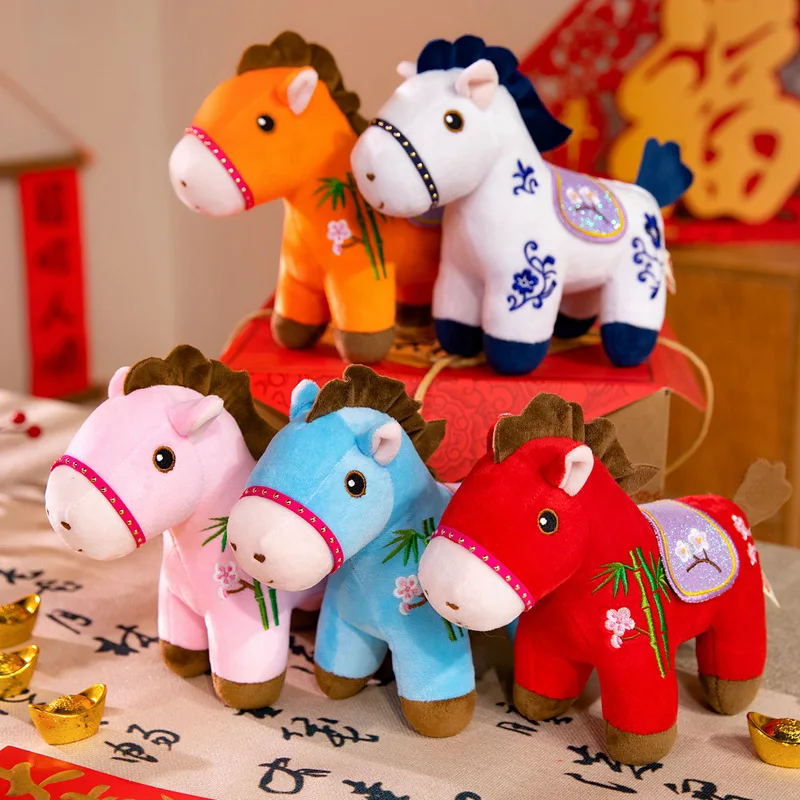 

2026 ​​Lunar New Year Decoration Horse Plush Toy Good Luck Charm Chinese Red Embroidered Pony Plushies Soft Doll Girl Boy Gift