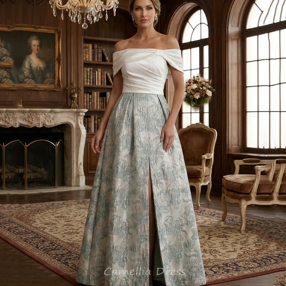 

Платье для матери невесты на заказ, элегантное платье А-силуэта с открытыми плечами, с разрезом, для гостей на свадьбу, вечернее платье для свадебной вечеринки, vestido invitada boda