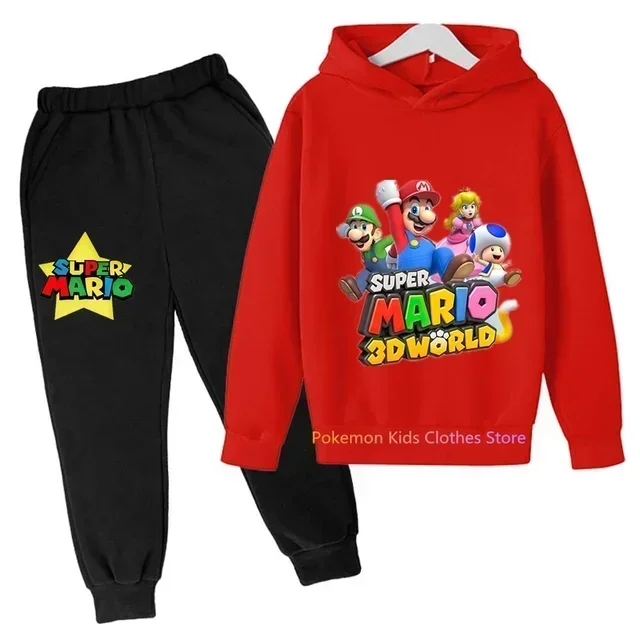 Chemise de protection à capuche à manches longues imprimée Super Mario pour enfants, ensemble de pantalons, Kawai, Sportedly, 2 pièces