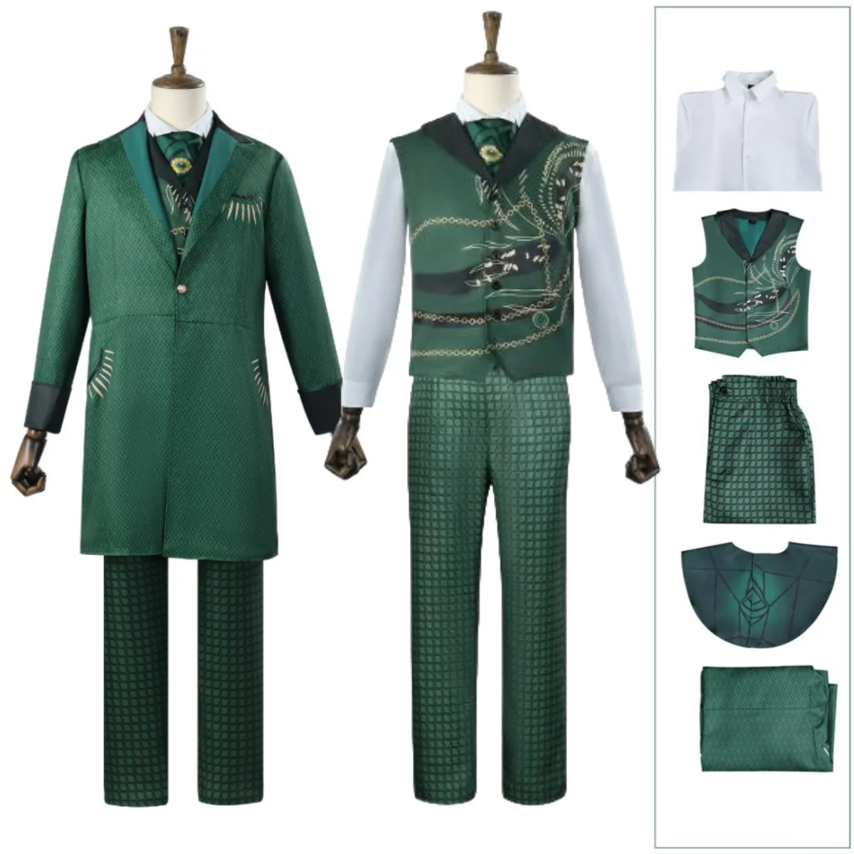 

Wonderful Wizard Cosplay Costume Shirt Pants Coat Full Set for Halloween Party Green Uniform