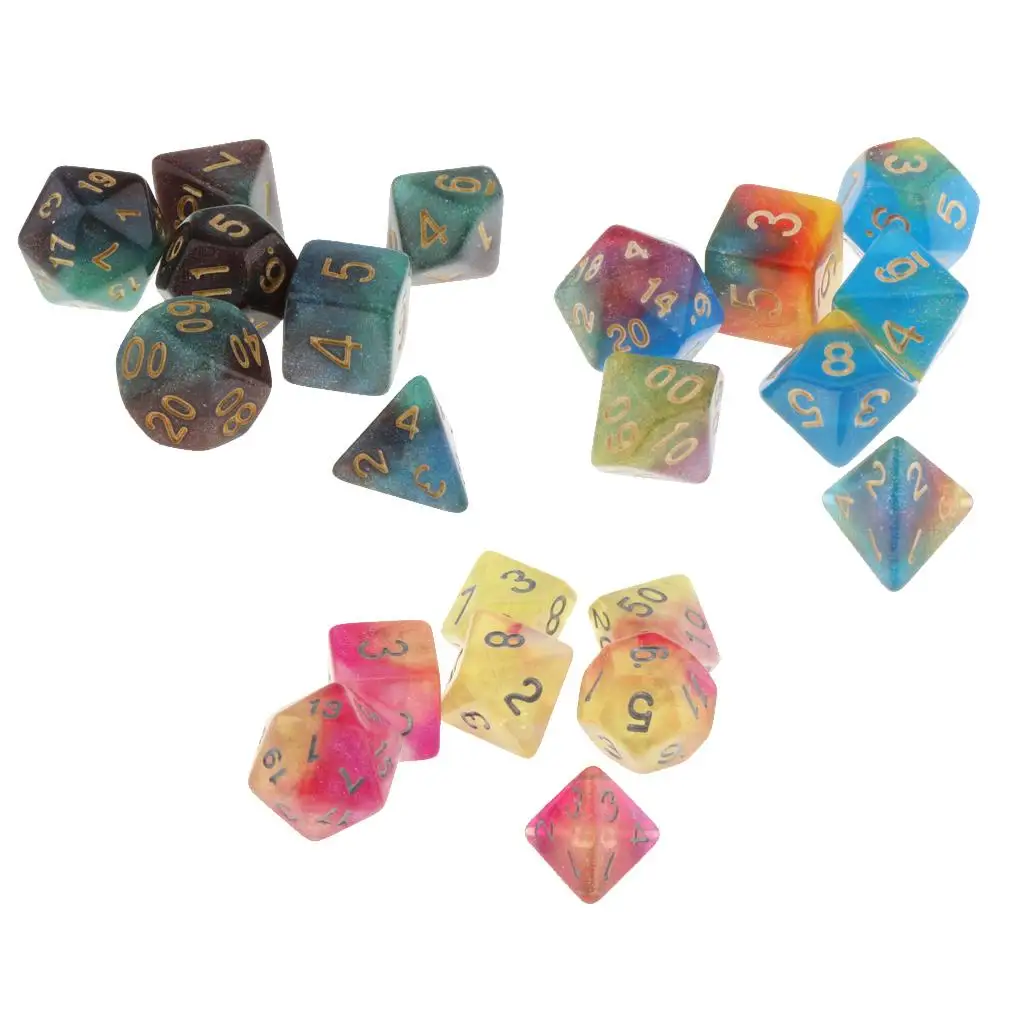 7Pcs Plastic Fantasy Dream Swirl Multi-sided Dices 7-Die Polyhedral RPG Dice Set D4 D6 D8 D10 D12 D20 for DND TRPG Casino Game