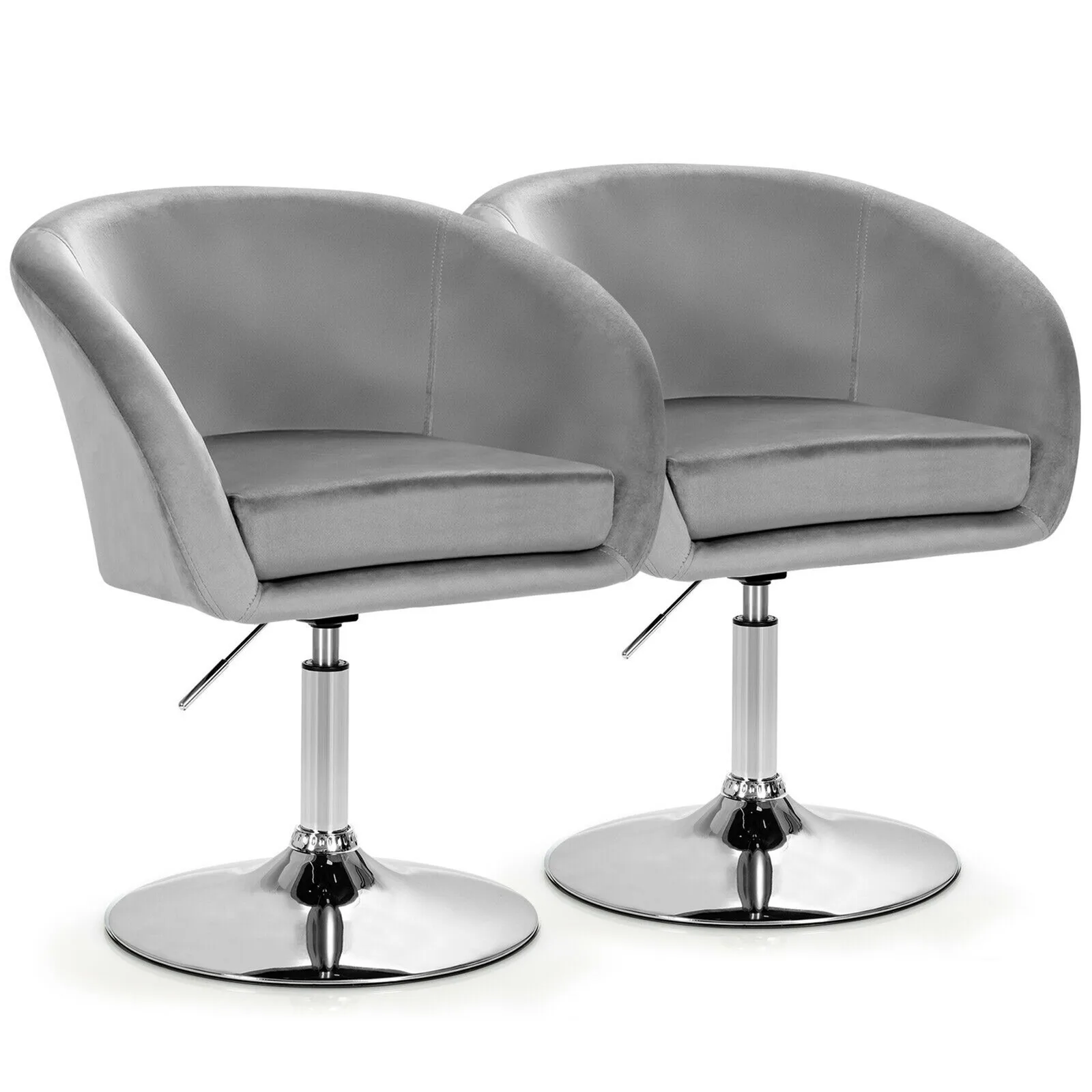 

Set of 2 Modern Velvet Chair Height Adjustable Bar Stool Swivel Grey
