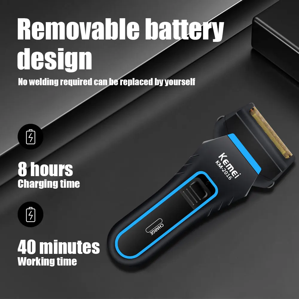 Kemei Washable Wet & Dry Electric Shaver For Men Face Beard Electric Razor Rechargeable Head Bald 3-Blade Shaving Machine System - Image 6