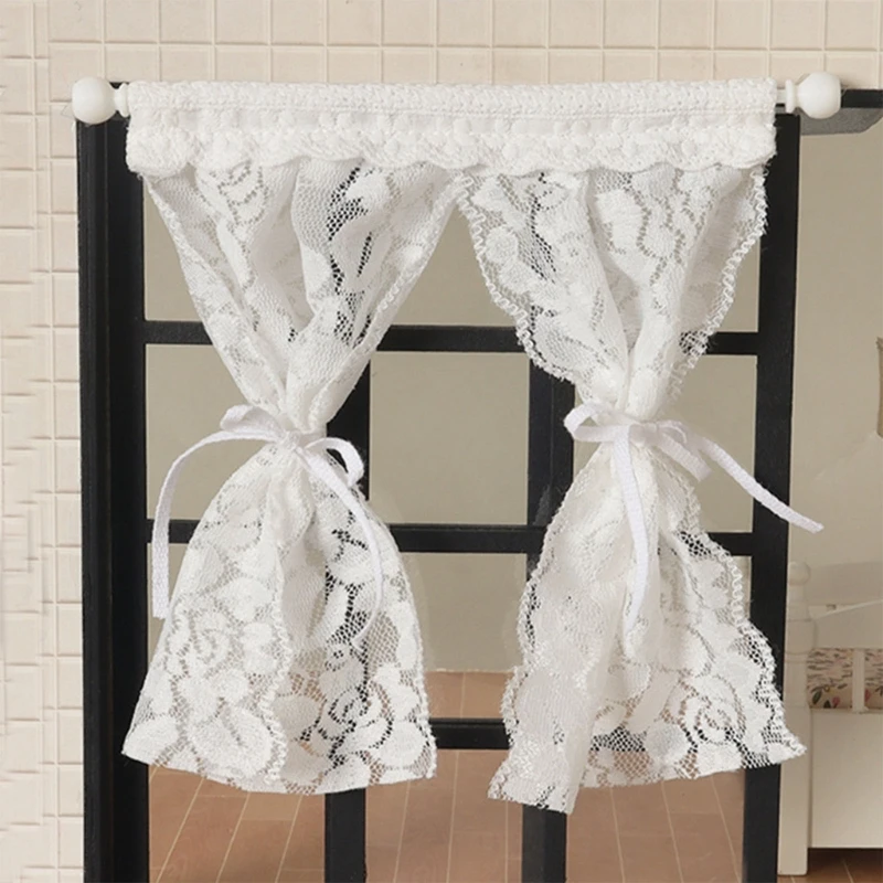 

2Set Delicate Lace Window Drapes for OB11 Doll Accessories Easy to Install Curtain Miniatures for Scene Arrangement