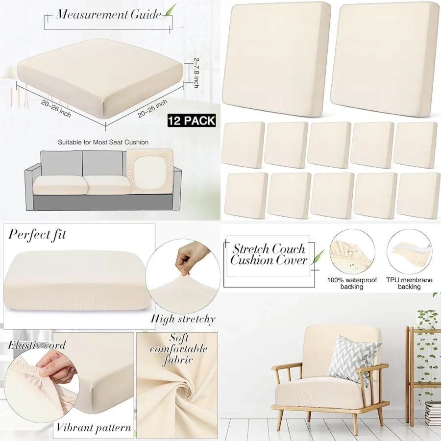 

12 Pcs Stretch Cushion Covers Replacement Waterproof Sofa Couch Cushion Covers Washable Individual Couch Slipcovers Set Furnitu