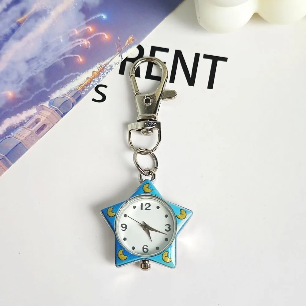 Cute Star Shaped Star Keychain Watch Pentagram Design Portable Pocket Watch Key Ring Watch Bag Pendant