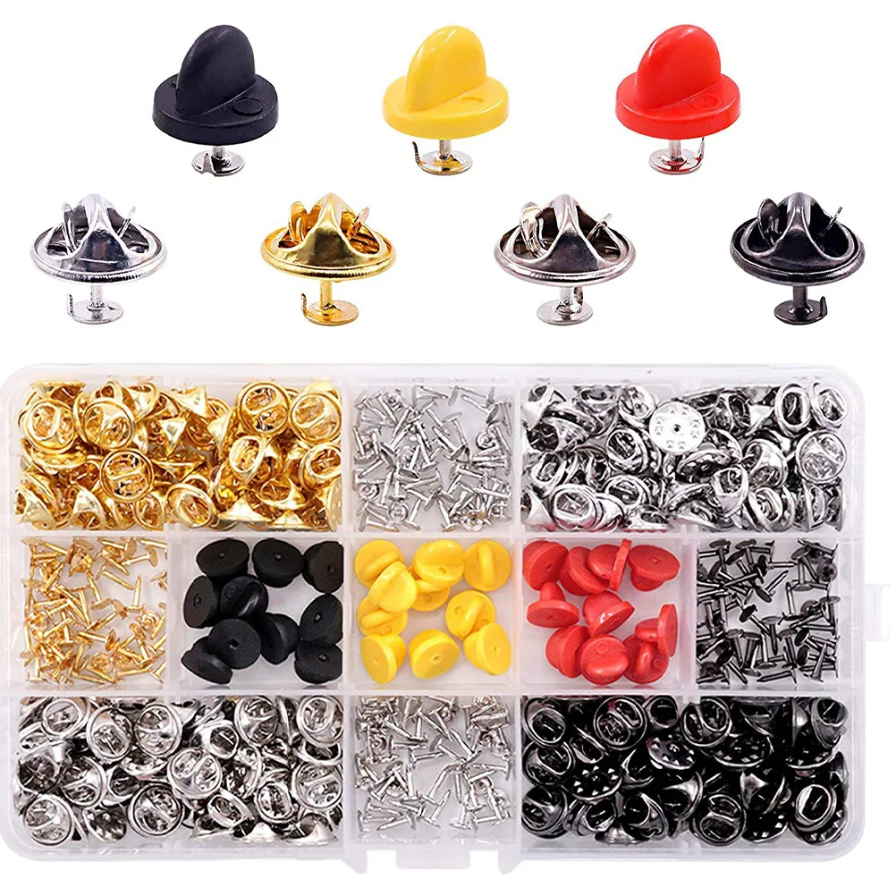 430Pcs Rubber Metal Lapel Pin Backs Replacement Locking Pin Backs for Brooch Tie Tack Badge DIY Craft Use Brooch Keepers