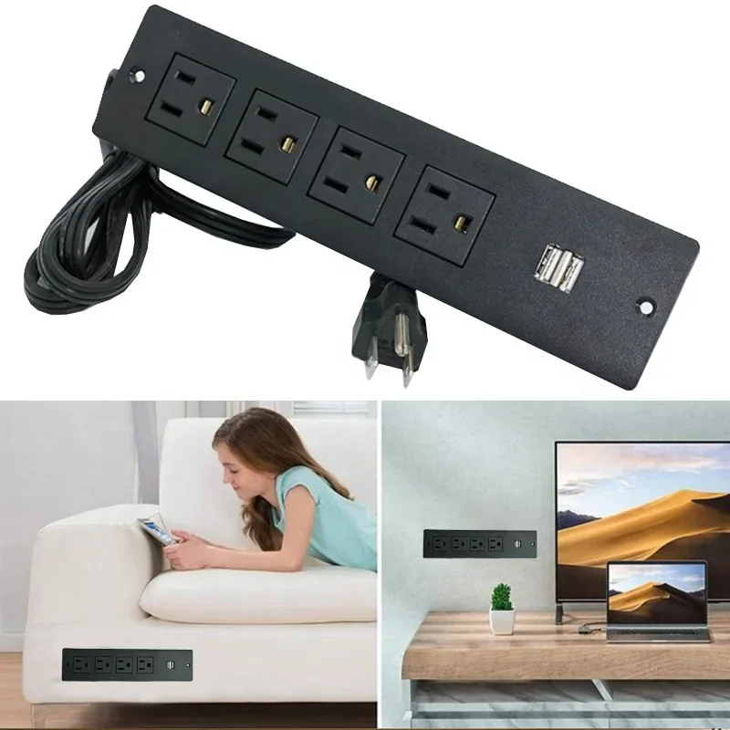 Power Strip Desk Table Socket US 2 USB 5V 1A 2.1A  Type C 4 Outlet 110V 220V Surface Mountable Recessed Furniture Charger Socket