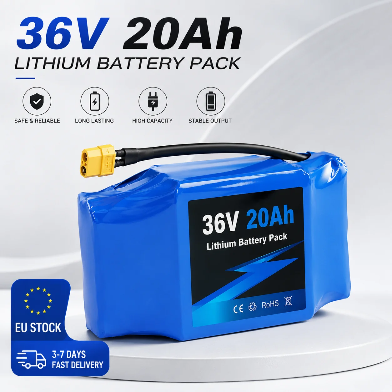 36V 10S2P Lithium-Akku-Pack 10Ah 20Ah Wiederaufladbarer Li-Ionen-Akku für Elektroroller, Zweirad-Smart-Scooter, Ersatzakku, EU-Lager, schneller Versand