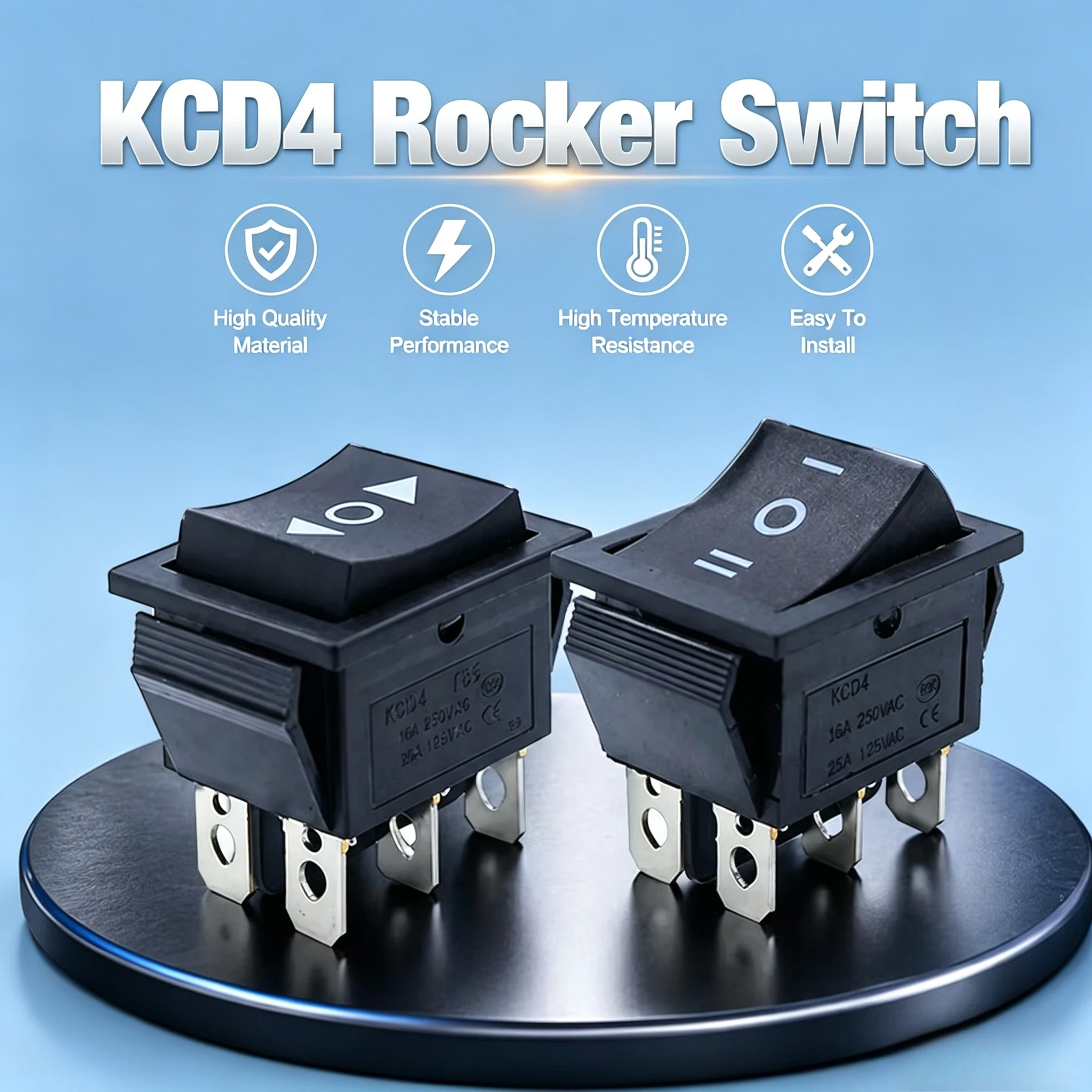 KCD4 Rocker Switch Reset Arrow Boat Switch 3 Position  Power Switch 6 Pin 16A/250V 20A/125VAC