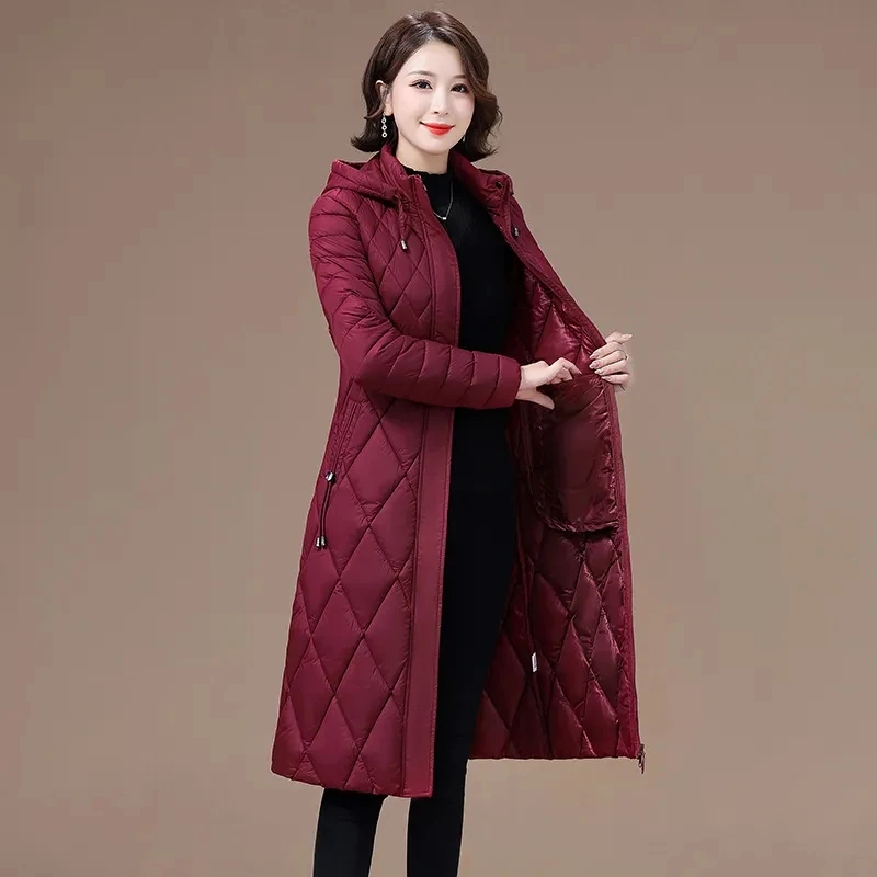 

Winter Jacket Women Long Thicke Down Cotton Coat Hooded Straight Elegant Outerwear Korean Fashion Female Parkas Mother Clothes