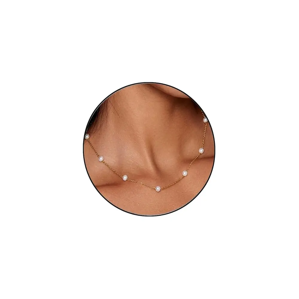 

Dainty Gold Pearl Necklaces for Women,Smilebelle Daisy Pearl Necklace Single Simple White Pearls Choker Necklaces Handmade Pe