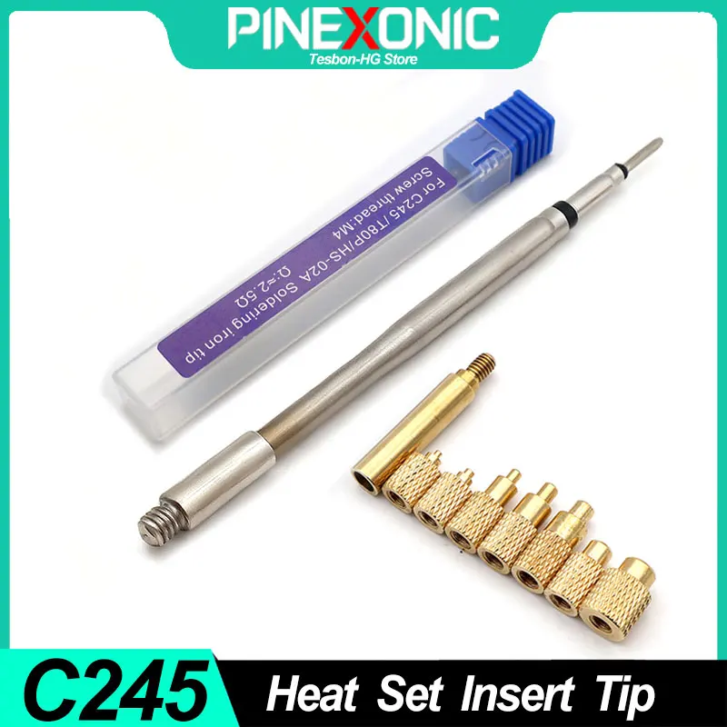 Heat Set Insert Tool with Threaded Inserts M2-M8, Compatible with C245 Soldering Iron, 3D Printing Tool. Fits JBC245/HS-02A/T80P