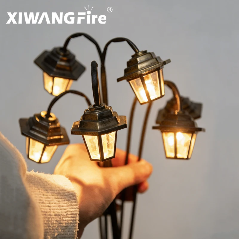 Solar Lantern Retro Vintage Style, 3/6LED Decorative Street Lamp Light, IP65 Waterproof Dusk to Dawn for Garden Courtyard