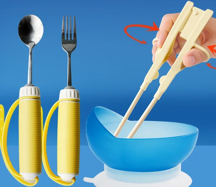 Anti-shaking left-hand chopsticks for the elderly and disabled and anti-spilling auxiliary tableware spork suction cup bowl